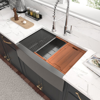 Farmhouse/Apron Single Bowl Workstation Stainless Steel Kitchen Sink