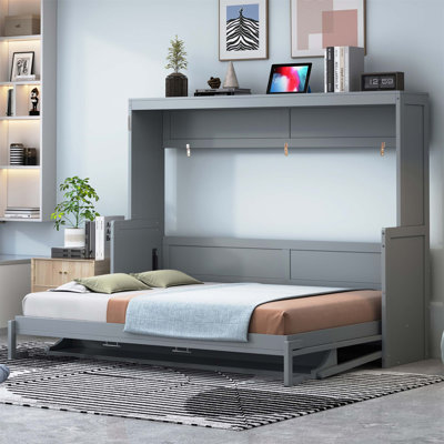 Wall Murphy Bed With Hydraulic Lift, Desk Design, And Built-In Storage For Space-Saving And Modern Living.