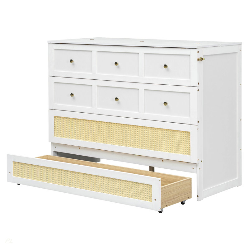 Lit escamotable double avec grands tiroirs, White, Full / Double