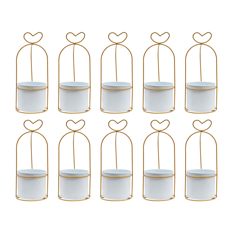 10-Pack Gold Metal Flower Basket Small Round Wedding Centerpiece with Heart Handle