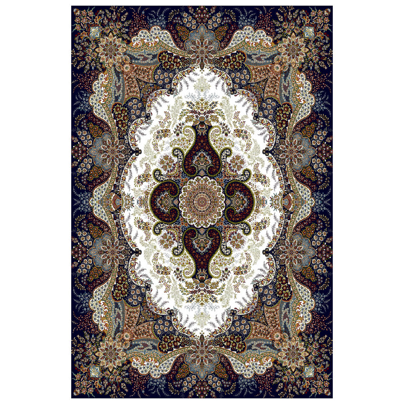 Traditional Multicolor Medallion Area Rug with Non-Slip Rubber Backing, Washable Tufted Polypropylene Indoor/Outdoor Rug