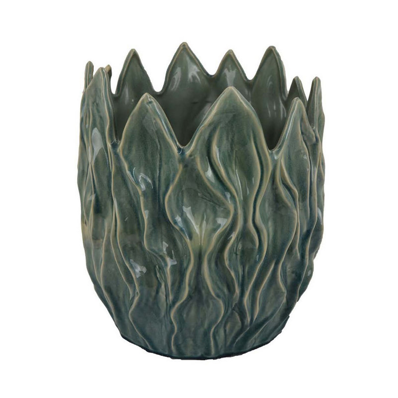 Vase décoratif Esen, motif abstrait de vagues, céramique verte, H 14 po x l 13 po x P 13,5 po