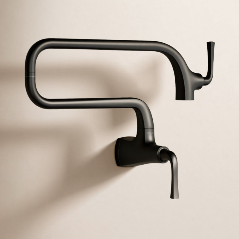 Graze Wall-Mount Pot Filler Faucet, Swing Arm Kitchen Pot Filler Faucet, Matte Black