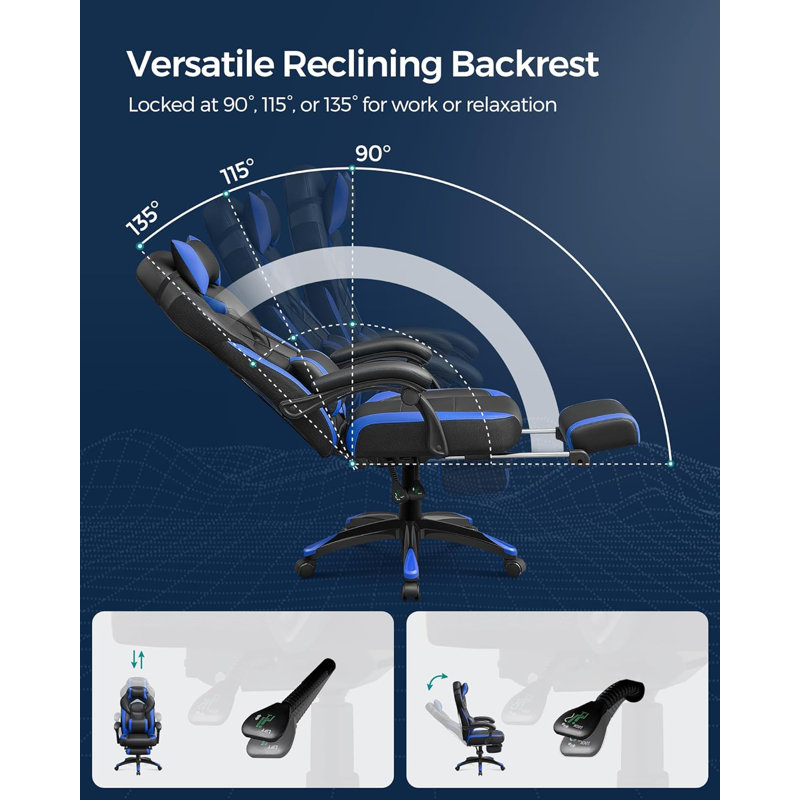17 Stories Adjustable Faux Leather Swiveling PC & Racing Game Chair, Black/Blue