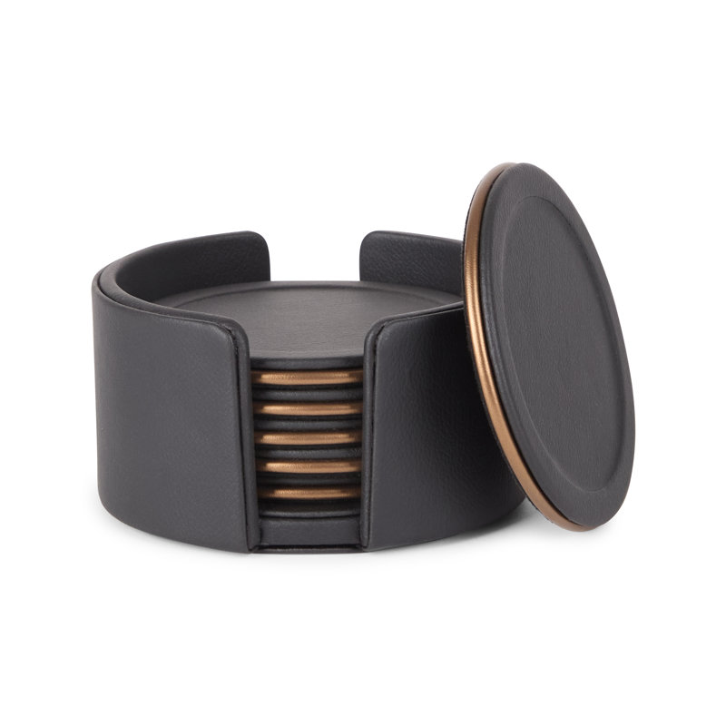 Noir Leather Coaster Set With Holder