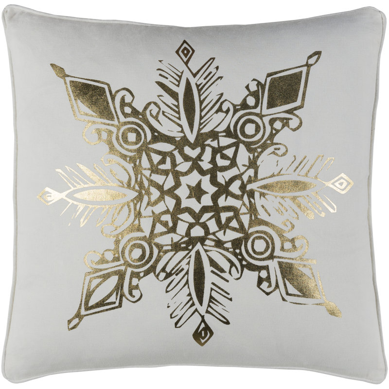 Gold Snowflake Cotton Square Christmas Pillow Cover