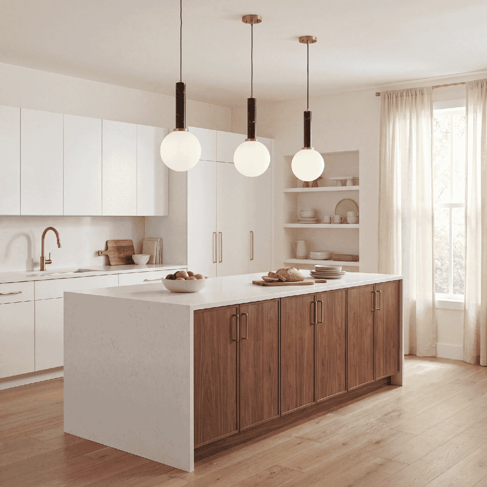 Romania Dimmable Single Light Pendant, White/Brass