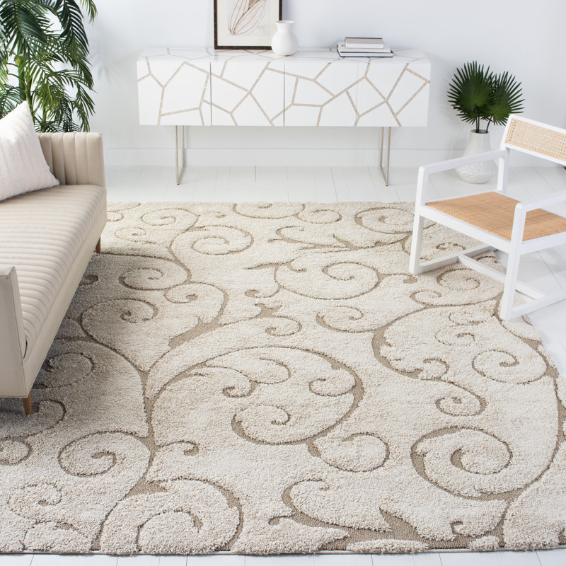 Deanna Floral Cream Shag Area Rug, Rectangle 9' x 12'