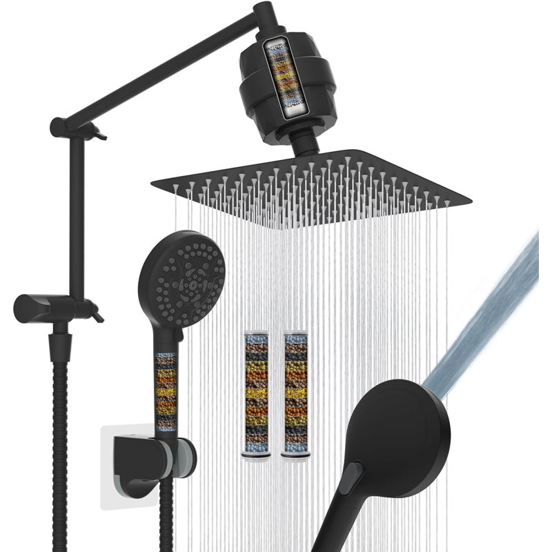 10” High Pressure Rainfall Shower Head with Handheld Spray, 2 Pack Shower Filters