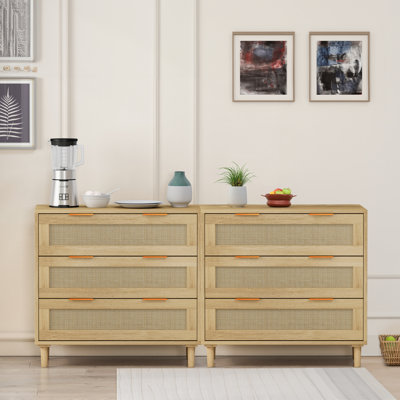 3-Drawers Rattan Storage Cabinet Rattan Drawer (Set Of 2),For Bedroom,Living Room,Dining Room,Hallways