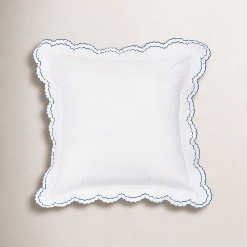 Berrada Double Scalloped 100% Cotton Sham, Navy/White