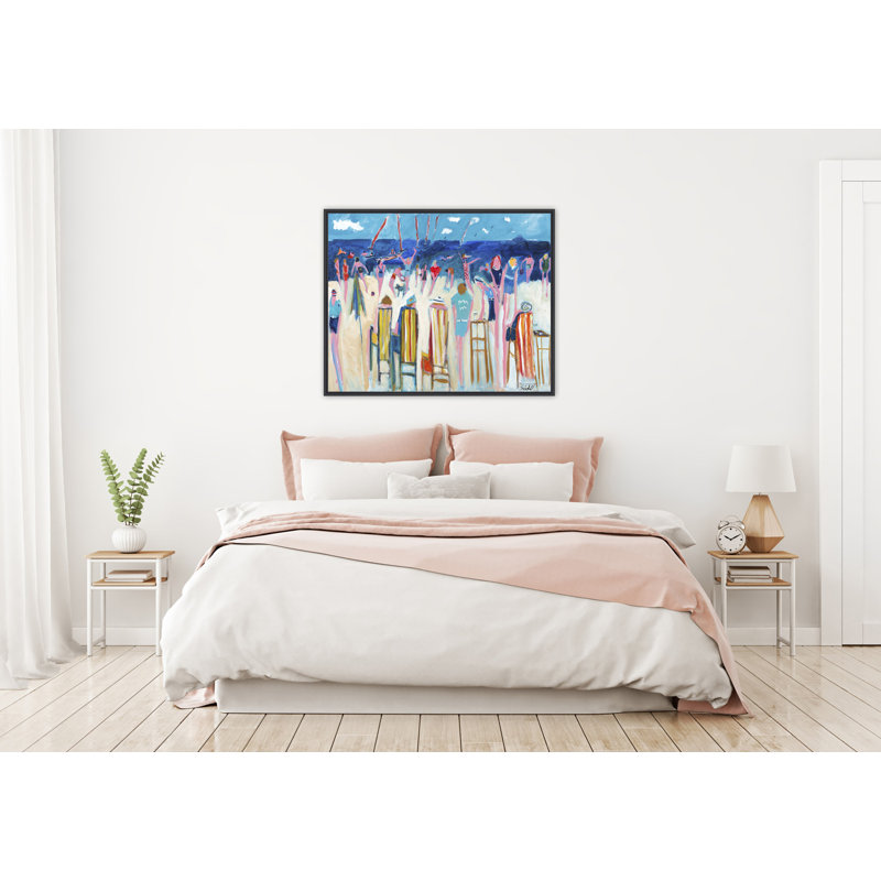 «Sunny Day at the Beach», peinture sur toile à cadre flottant, Noir, H 18 po x l 22 po x P 2 po