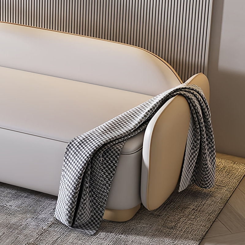 Banc rembourré en cuir Savell, H 21,25 po x l 47,24 po x P 21,65 po, Bleu clair/brun