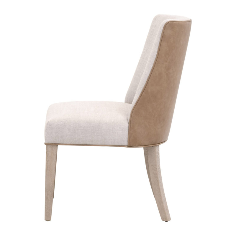 Natural Gray Ash Wood Dining Chair with Bisque Linen Upholstery, Set of 2