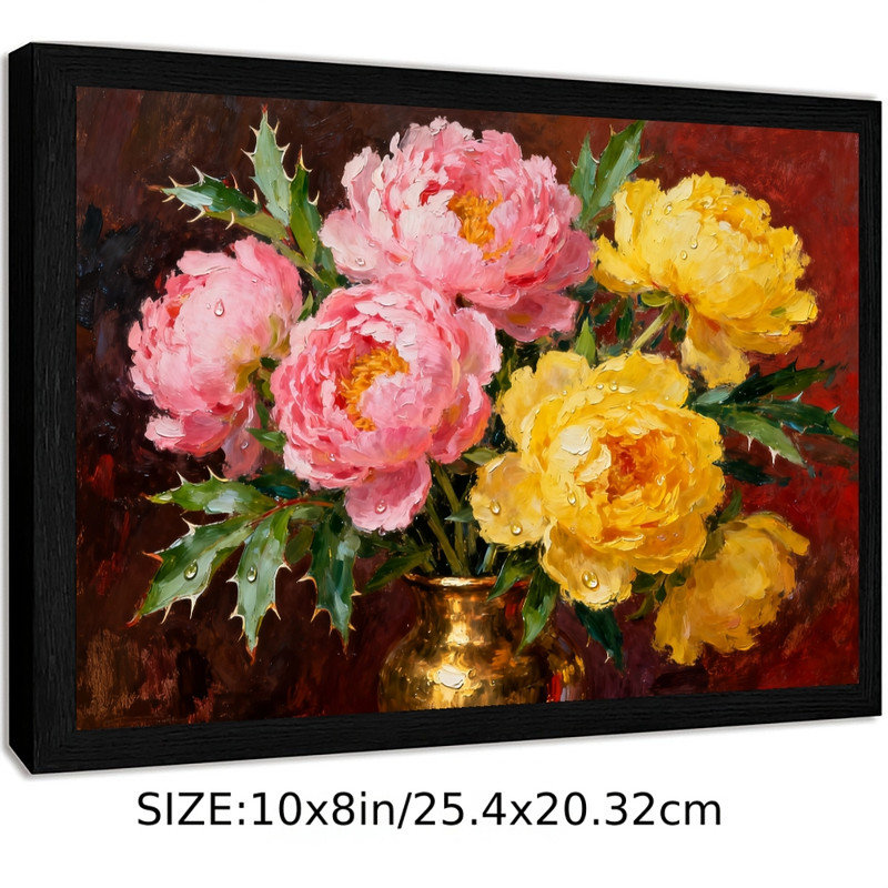 Pivoine noire, nature morte florale, reproduction d'art classique rétro, H 9 po x l 11 po