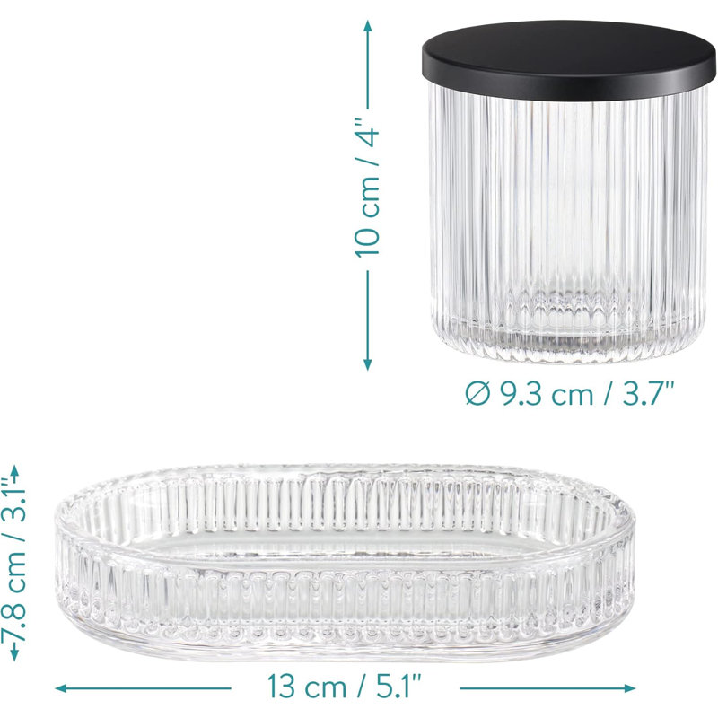 Bathroom Accessory Set, Clear/Metallic Black