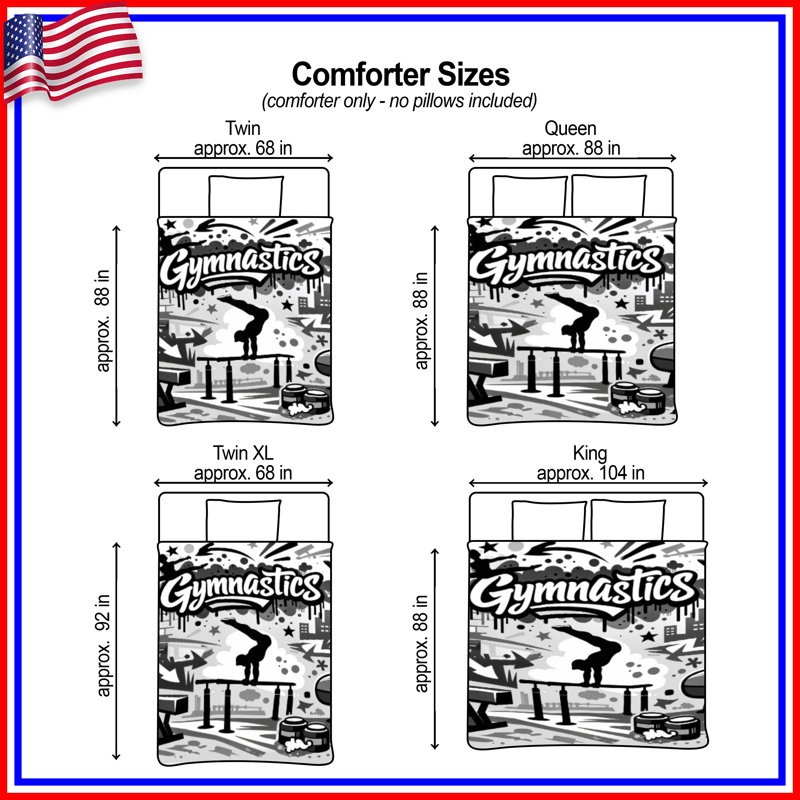 Black White Gymnastics Theme Comforter, Twin Extra Long