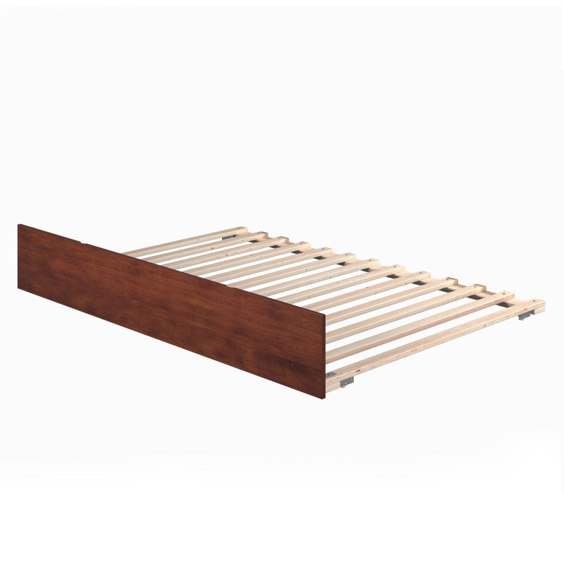 Lit gigogne escamotable en bois massif Rasnick, Noyer, Double