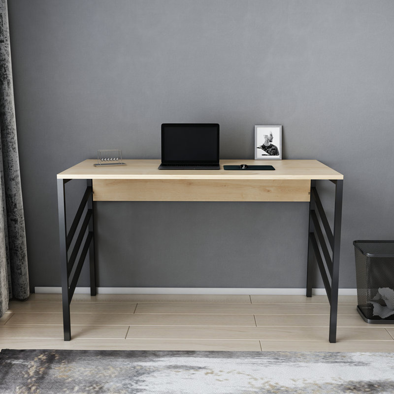 Ricka Modern Writing Desk With Metal Legs, Brown/Black