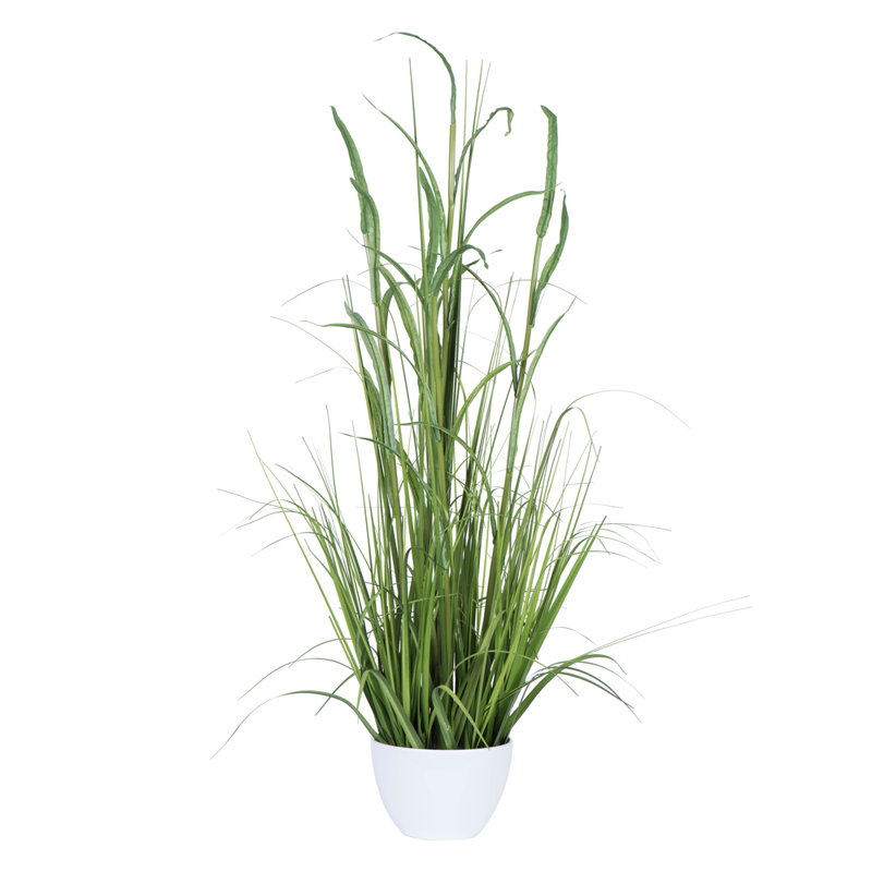 Bambou artificiel en pot et herbe, H 41 po x l 13 po x P 13 po