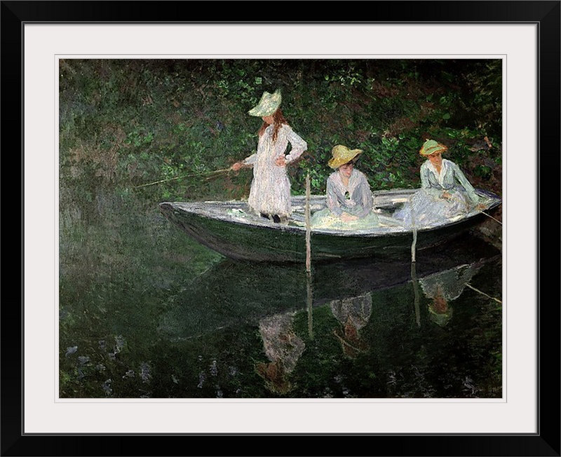 Le bateau à Giverny, vers 1887 par Claude Monet - reproduction imprimée, H 20 po x l 24 po x P 1 po, Cadre noir