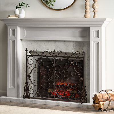 Accommodating Iron Fireplace Screen - Ornate Design, For Black And Gold Peculiar Details,