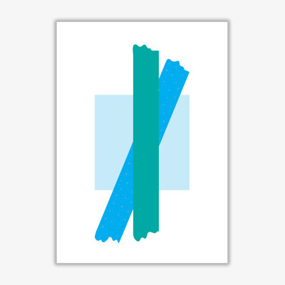 Blue Square With Blue And Teal Bow Abstract - Print