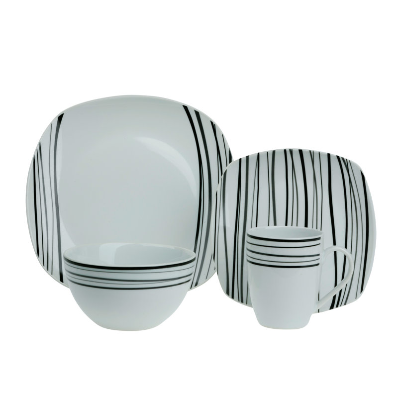 Justin White Porcelain Square Dinnerware Set, Service for 4
