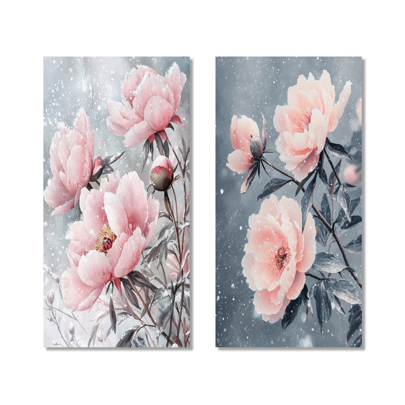 Pivoines dans le vent d'hiver I - pivoine, impression murale 2 pièces, 32" H x 32" W