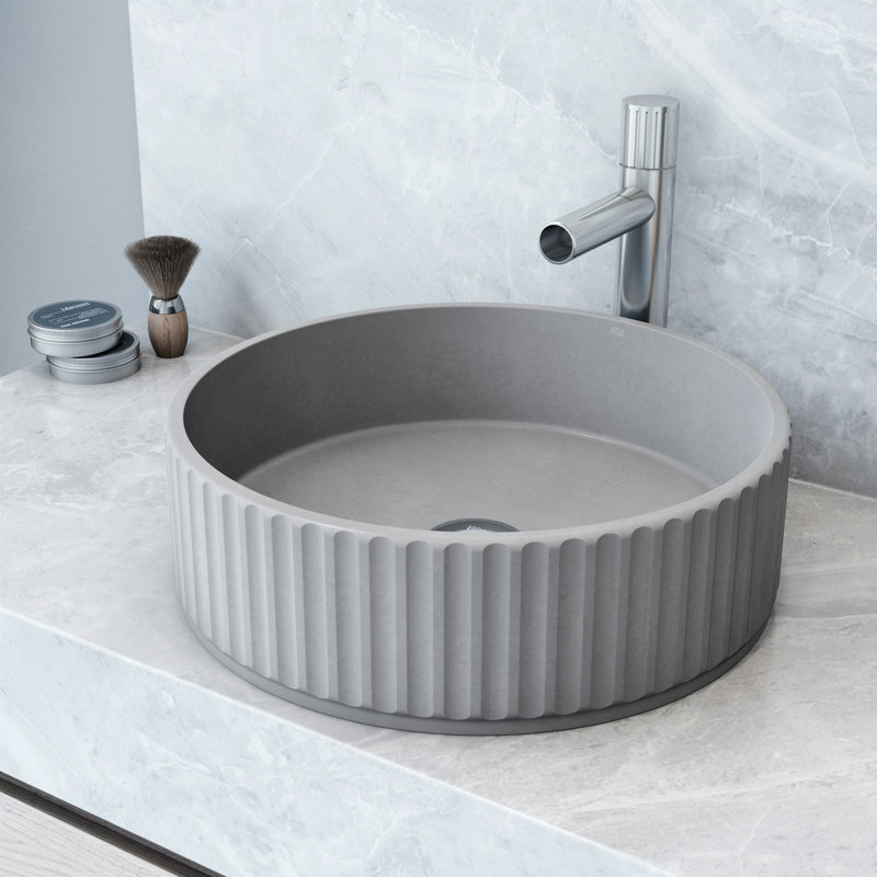 Windsor 16" L x 16" W x 5" H Round Concrete Vessel Bathroom Sink with 11" H Faucet