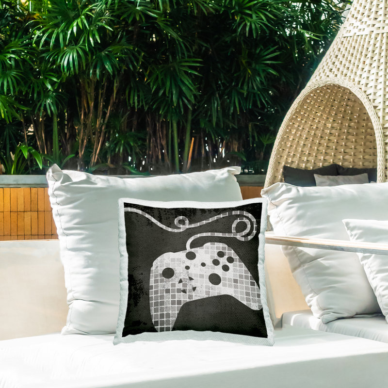Coussin d'extérieur imprimé à motif de carrés de jeu