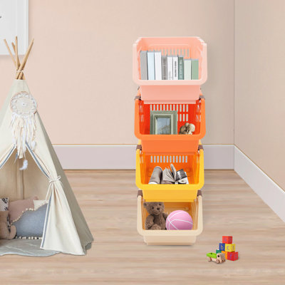9.5" 4PCS Stacking Storage Baskets Rectangular Stackable Organizer Storage Bins Modern