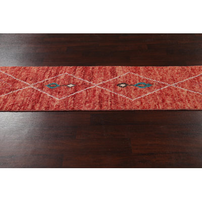 One-of-a-Kind 2'1" X 11'2" New Age Runner Wool Area Rug in Red