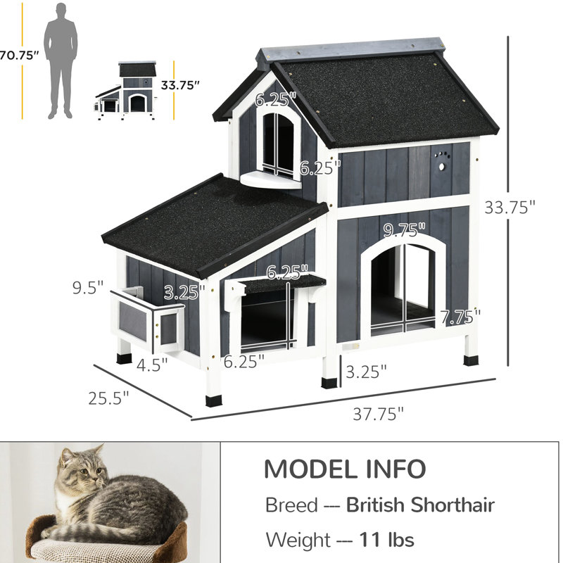 Enclos d'extérieur pour chat avec toit et lit de jardin - Plusieurs sorties pour les chats de poids lourd jusqu'à 15 lb, temps gris et entrées de 15 lb,