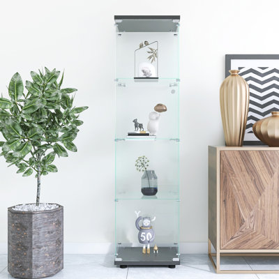 Vitrine 4 tablettes en verre, noire, 64,7 po x 16,7 po x 14,3 po, pour les objets de collection et les antiquités