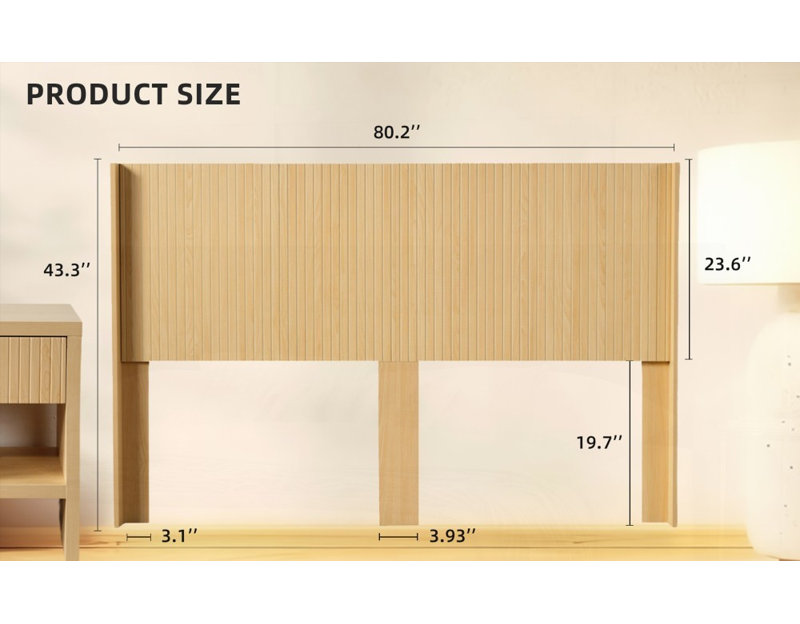 Tête de lit très grand en bois - 80,2 po de largeur, sans sommier tapissier, robuste et moderne, Très grand lit