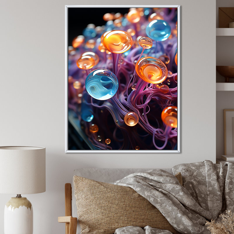 «3D Molecules Macro», reproduction d'art sur toile, formes abstraites, Cadre flottant blanc, H 32 po x l 16 po x P 1 po