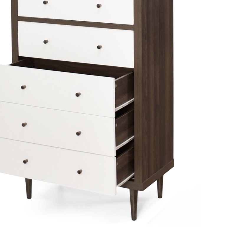 Commode 5 tiroirs Moshe, Blanc / noir
