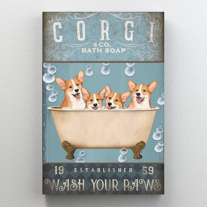 Corgi Bath Soap On Canvas, impression, H 20 po x l 16 po x P 1,25 po