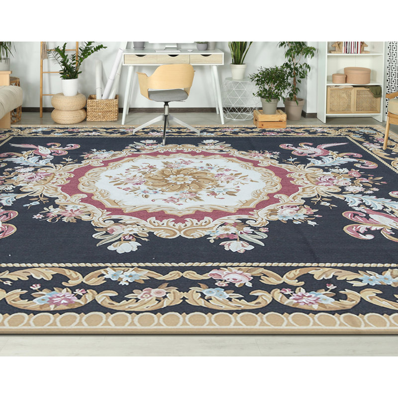 Hand-Knotted High-Quality Black and Gold Area Rug