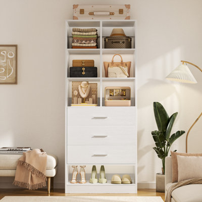 23.6” Freestanding Wardrobe Partition Closet System With 3 Drawers, Organizer Modular With Shoe Shelf