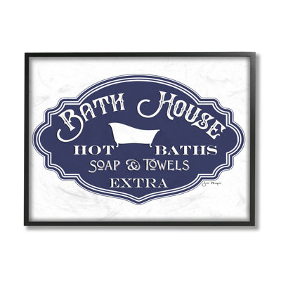 «Vintage Bath House», art texturé giclée sur fond bleu minimaliste par Jill Meyer