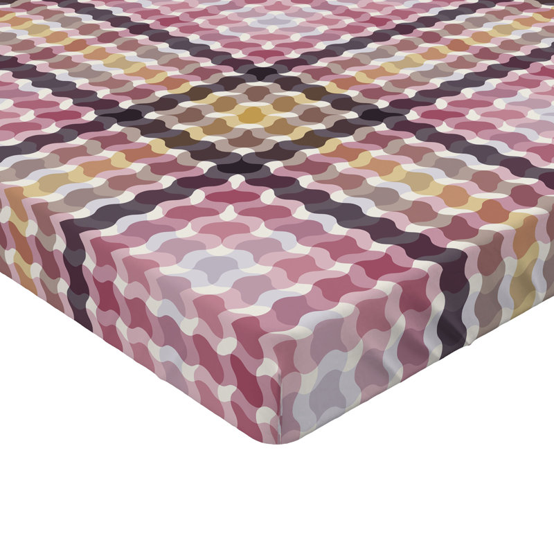 Ambesonne Nature Fitted Sheet Leaves Botanical Style Art, Queen Fitted Sheet, Dried Rose/Eggplant Plaid