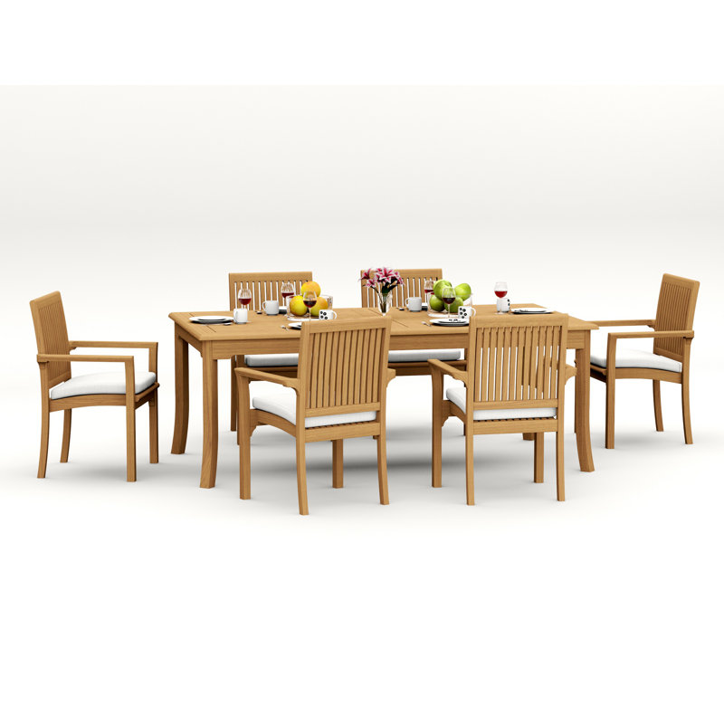 9 Pcs Grade-A Teak Wood Dining Set: 83" Rectangle Table And Lua Stacking Arm Chairs #11LU1808, 6