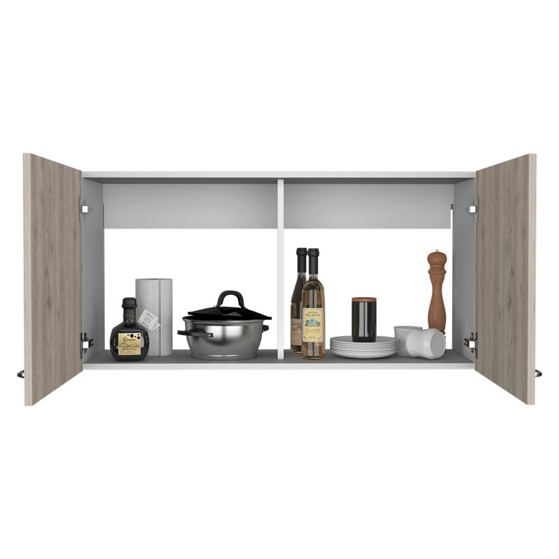 Armoire murale Napoles, deux tablettes, double porte - blanc / gris clair, Gris clair