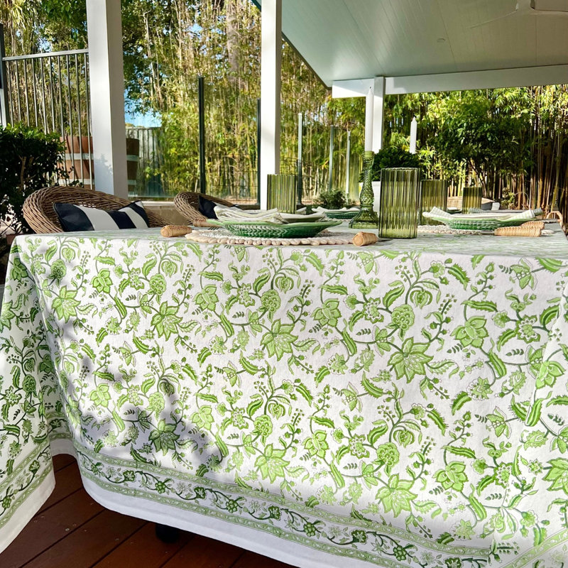 Green Chintz Tablecloth, 60" Square