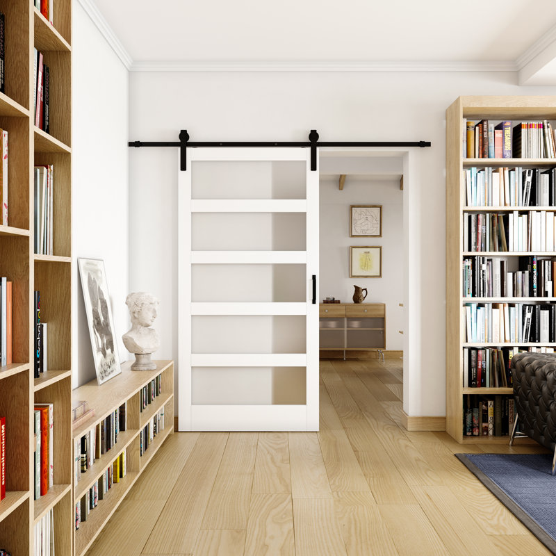 5-Lites Glass Sliding Barn Doors with Installation Hardware Kit, Includes soft closing item, 42" x 84"