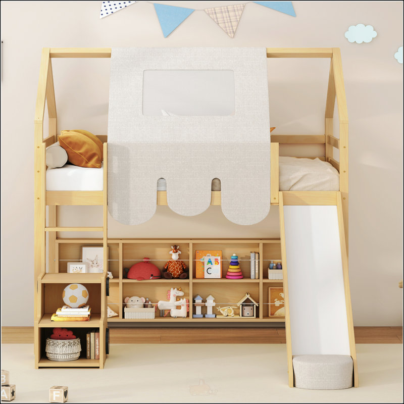 Structure de lit en mezzanine avec tente, Lit simple