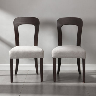 Dining Chairs Set Of 2, Upholstered Kitchen Side Chairs With Gray Fabric Seating Dark Brown Solid Rubber Wood Legs, 330 LBS Weight Capacity