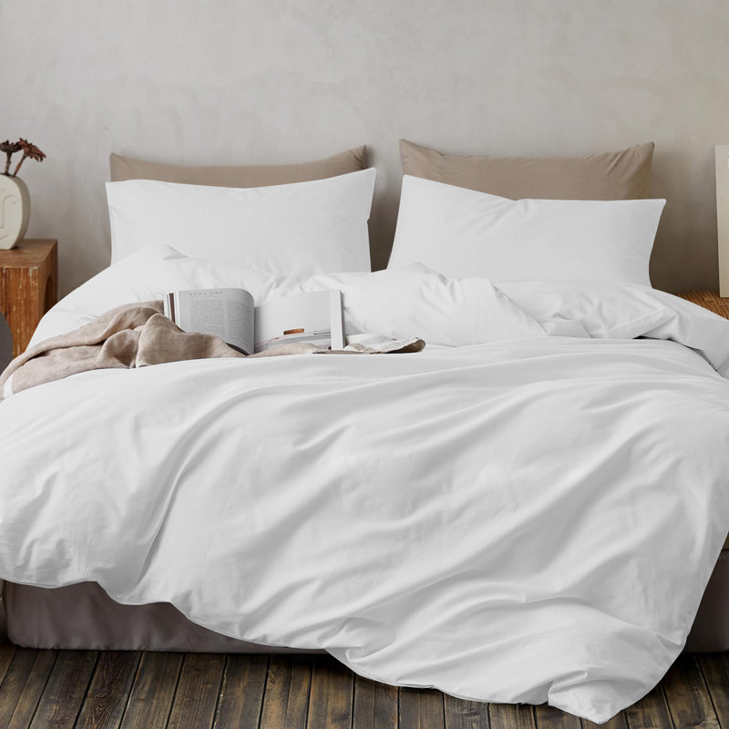 My Home Store Fridi Microfiber Reversible Duvet Cover Set , White, King Duvet Cover + 2 Standard Pillowcases